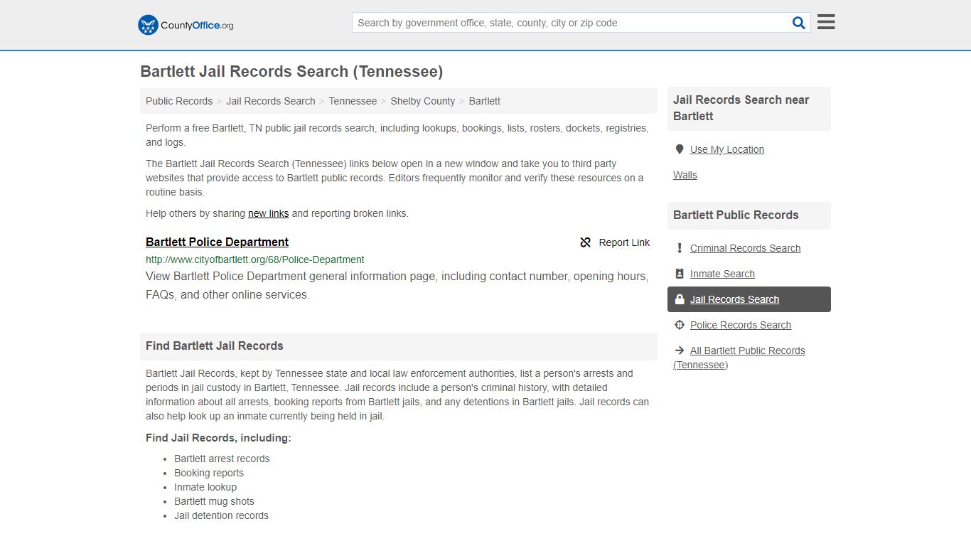 Jail Records Search - Bartlett, TN (Jail Rosters & Records) - County Office